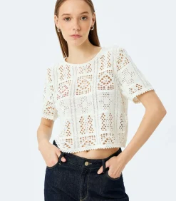 Koton Ajoure Crop T-Shirt white Online