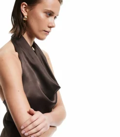 Koton Backless Satin Blouse brown Sale