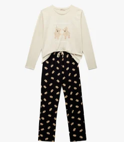 Koton Bear Printed Pajama Set gray Clearance