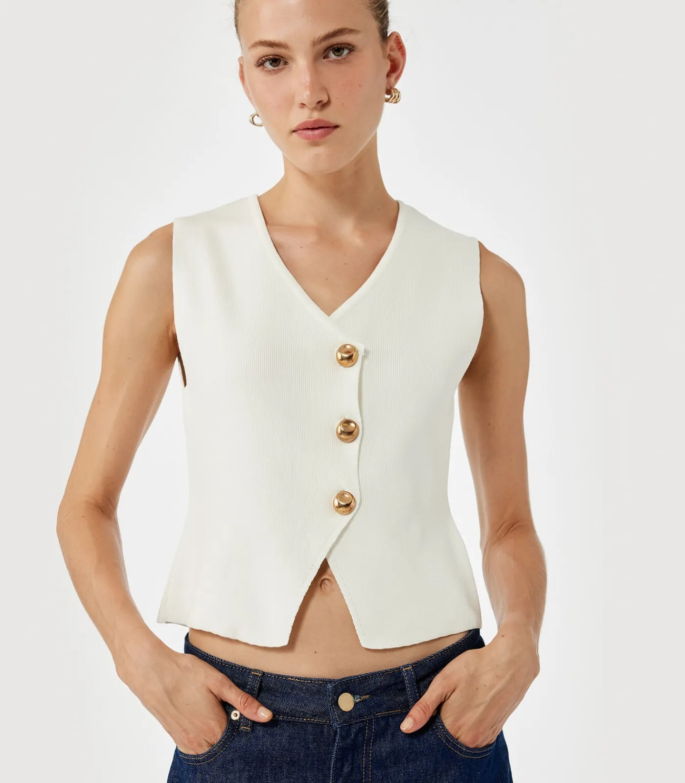 Koton Buttoned Knit Vest white