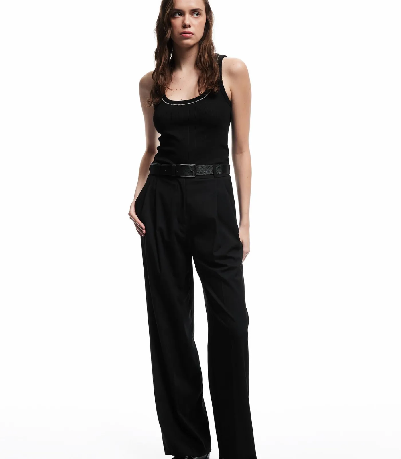 Koton Cotton Beaded Tank Top black Online