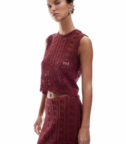 Koton Crocheted Blouse bordeaux Sale