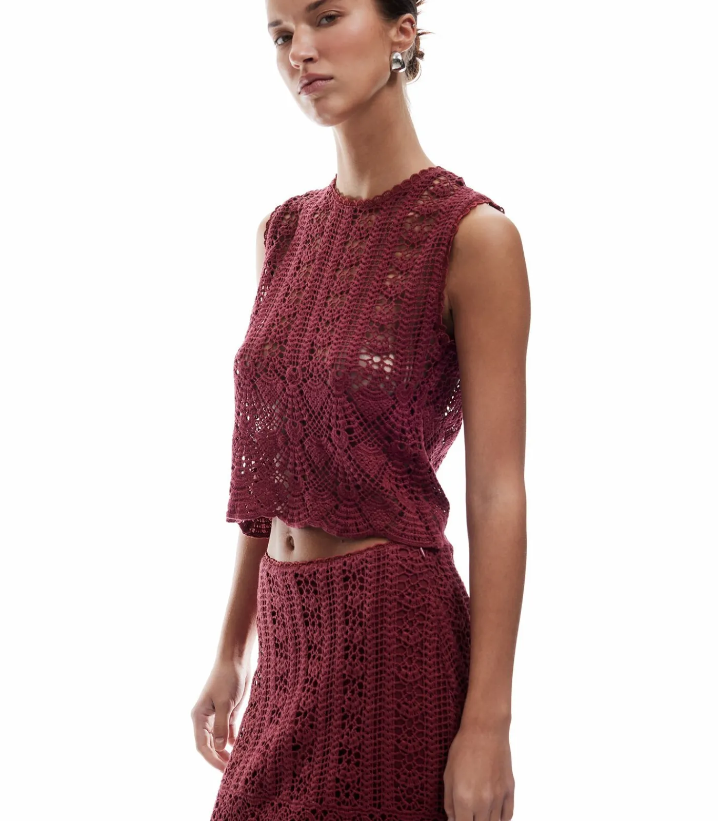Koton Crocheted Blouse bordeaux Sale