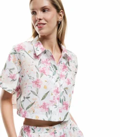 Koton Floral Crop Shirt pink Best