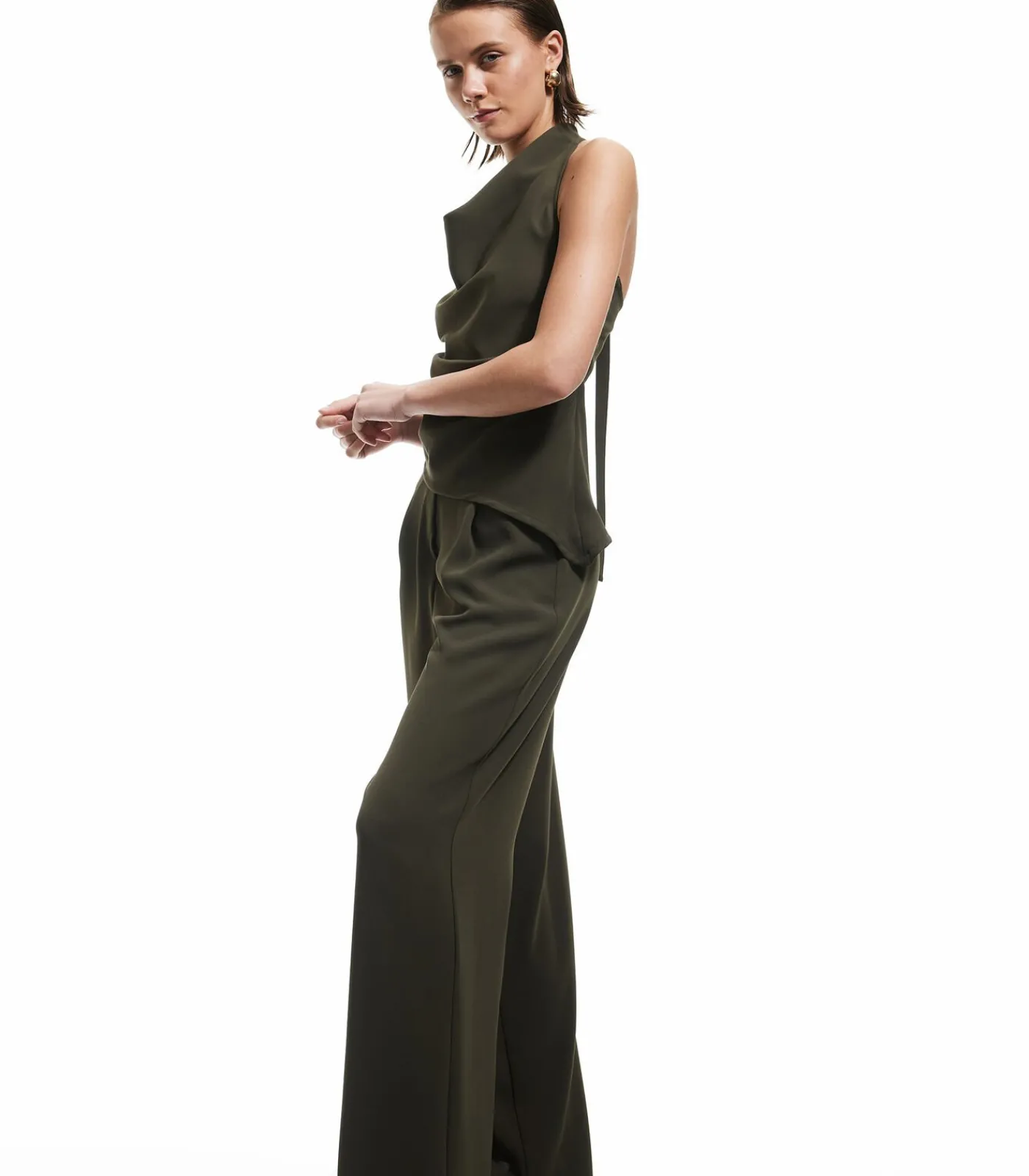 Koton High-Rise Palazzo Pants khaki Sale