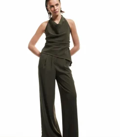 Koton High-Rise Palazzo Pants khaki Sale