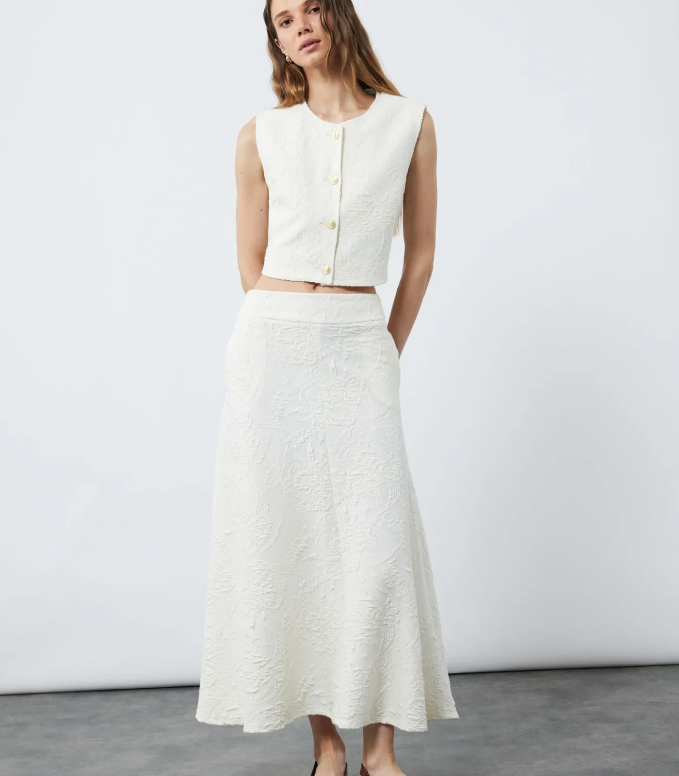 Koton Midi Flared Skirt white Outlet