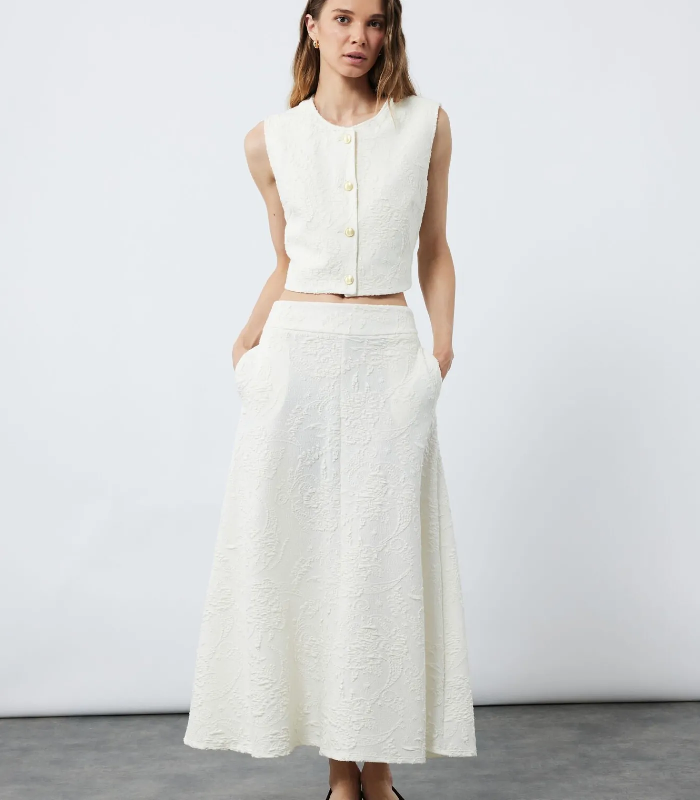 Koton Midi Flared Skirt white Outlet