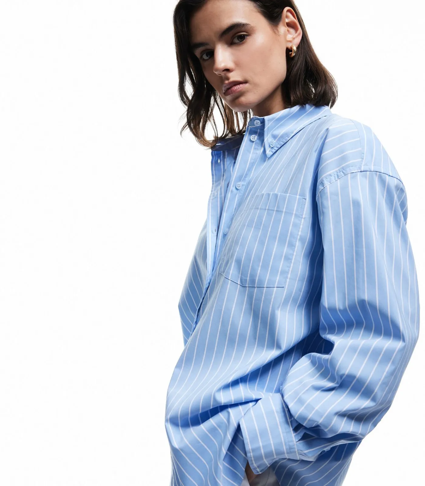 Koton Oversize Poplin Shirt blue Sale