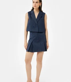 Koton Pleated Mini Skirt navyBlue New