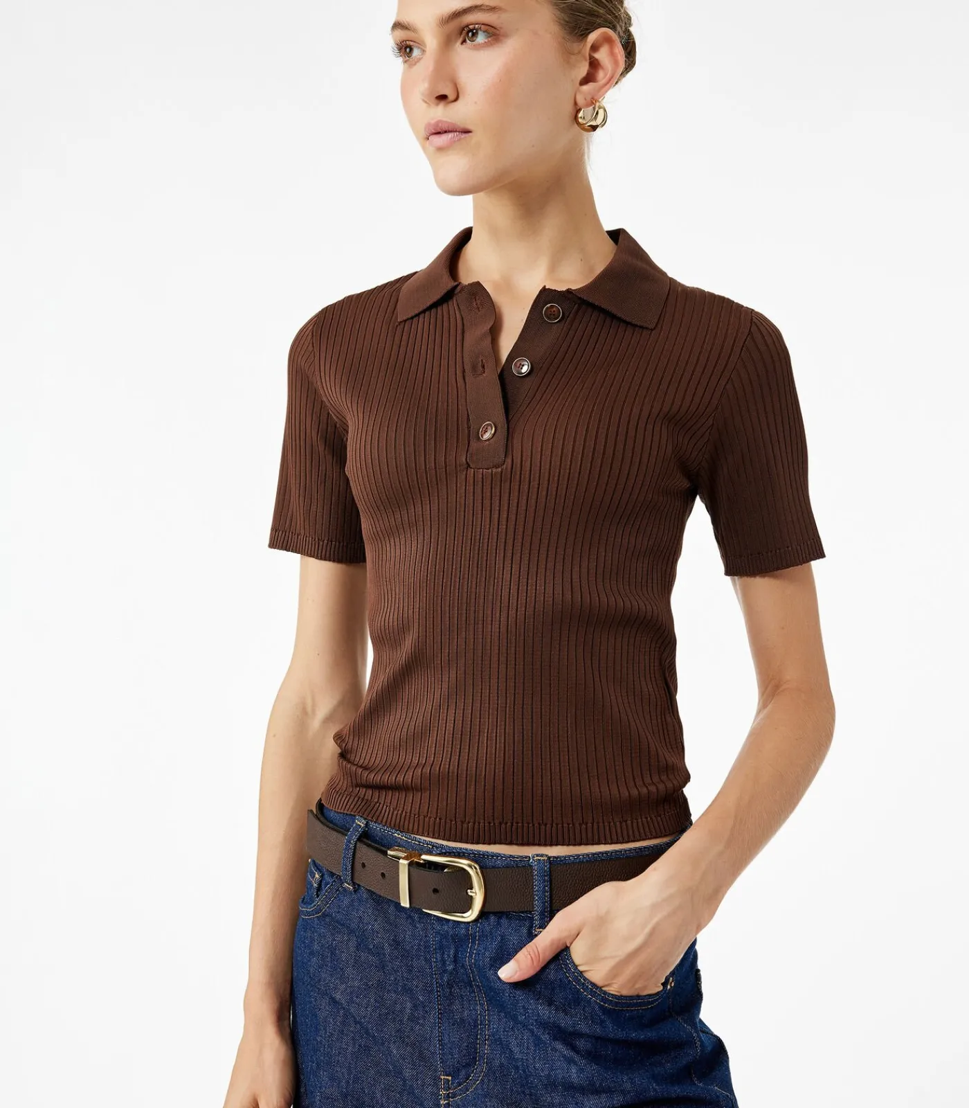 Koton Polo Neck Knit Sweater brown Sale