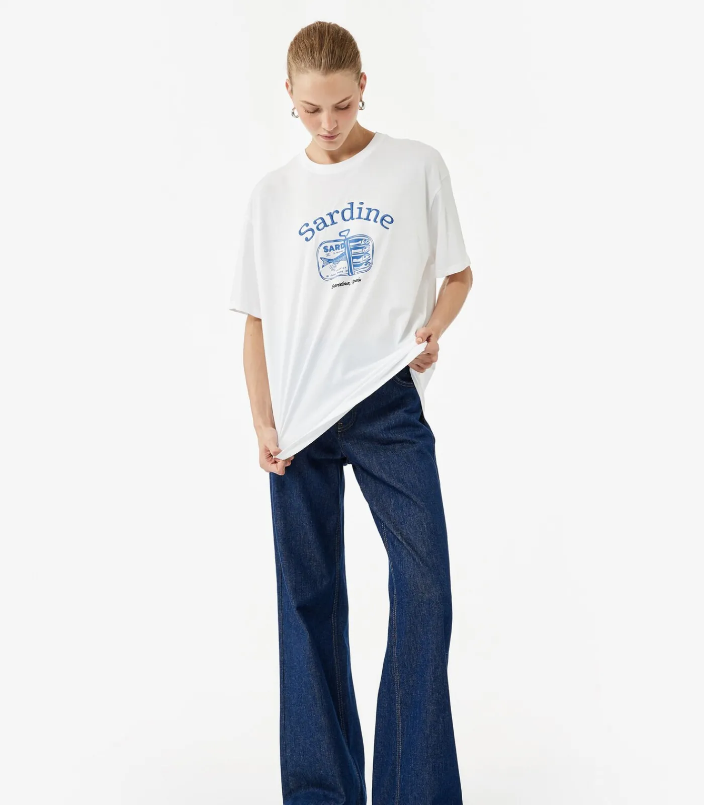 Koton Printed Oversize T-Shirt white Sale