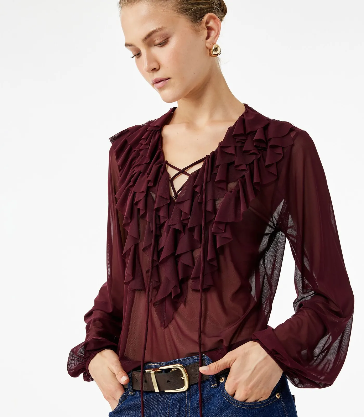 Koton Ruffle Blouse bordeaux