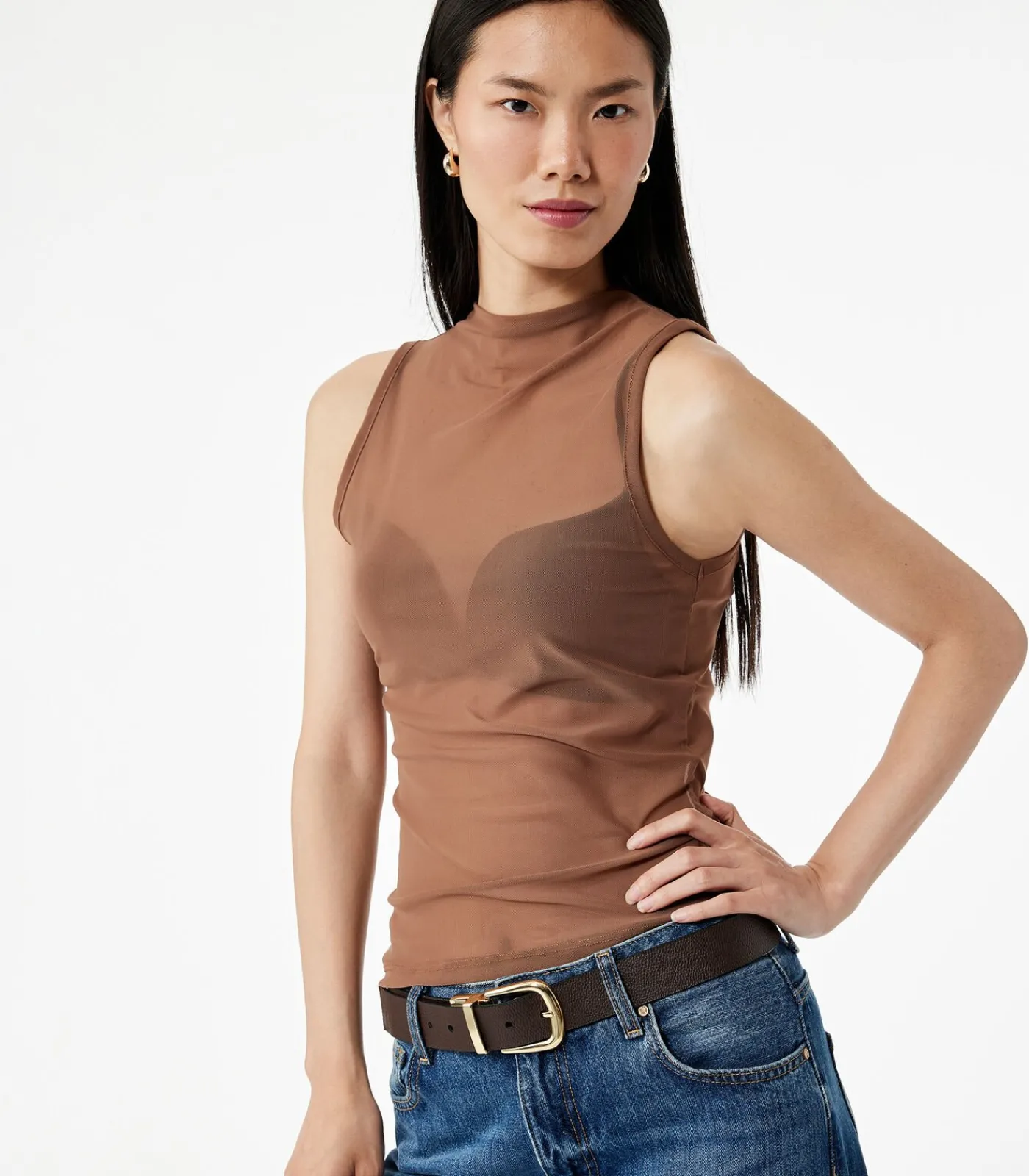 Koton Sheer Tulle Blouse brown Online