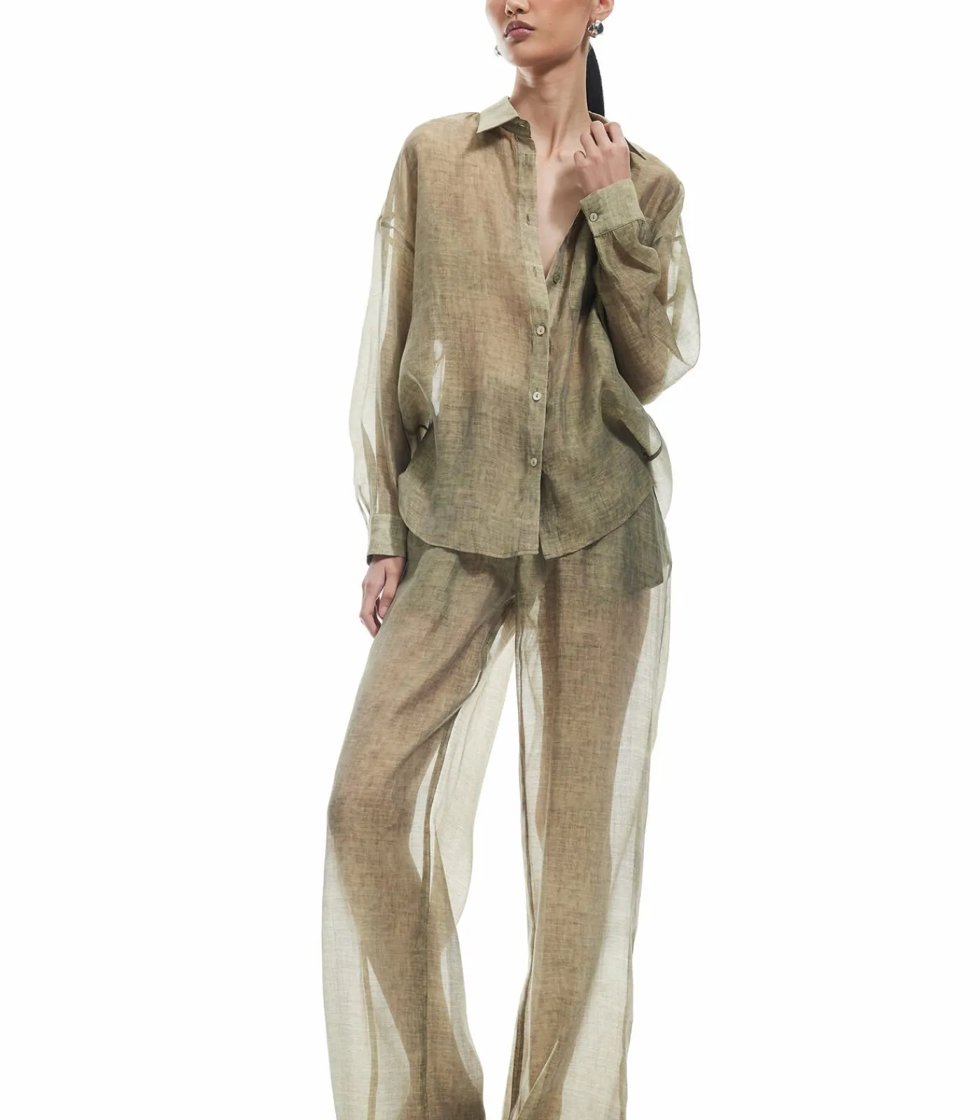 Koton Sheer Wide Leg Pants khaki Hot