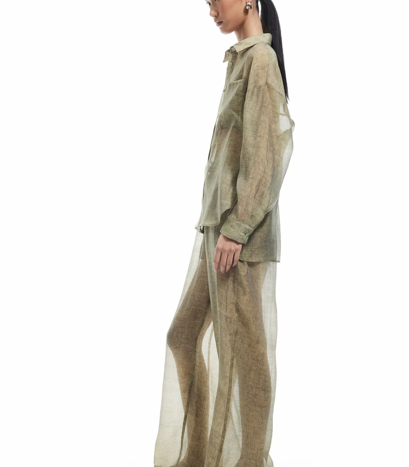 Koton Sheer Wide Leg Pants khaki Hot