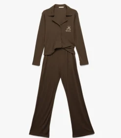 Koton Shirt Collar Pajama Set brown Best