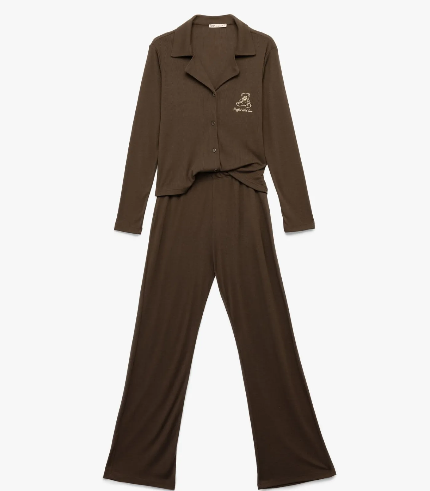 Koton Shirt Collar Pajama Set brown Best