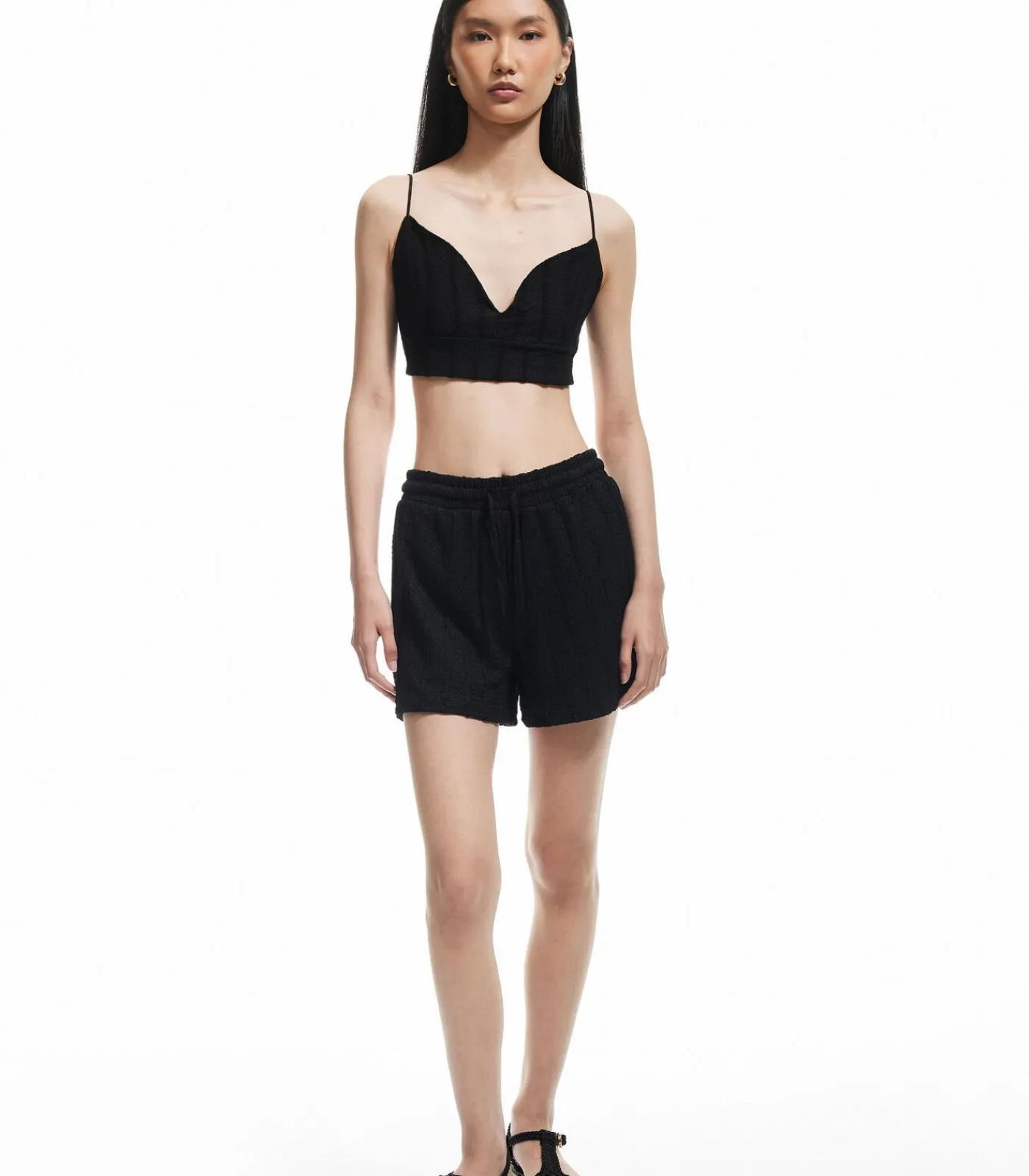 Koton Textured Mini Shorts black New