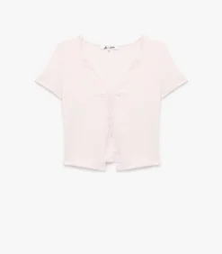 Koton V-Neck T-Shirt pink Discount