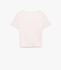 Koton V-Neck T-Shirt pink Discount