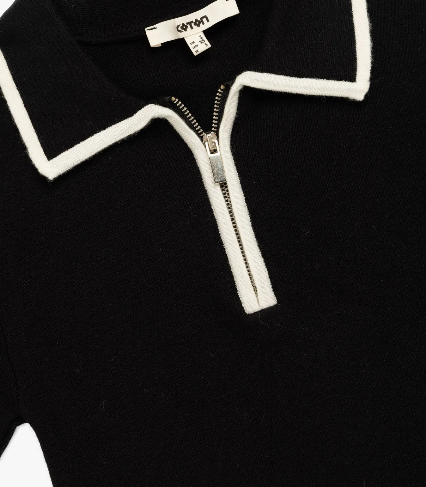 Koton Zippered Knit Sweater black Clearance
