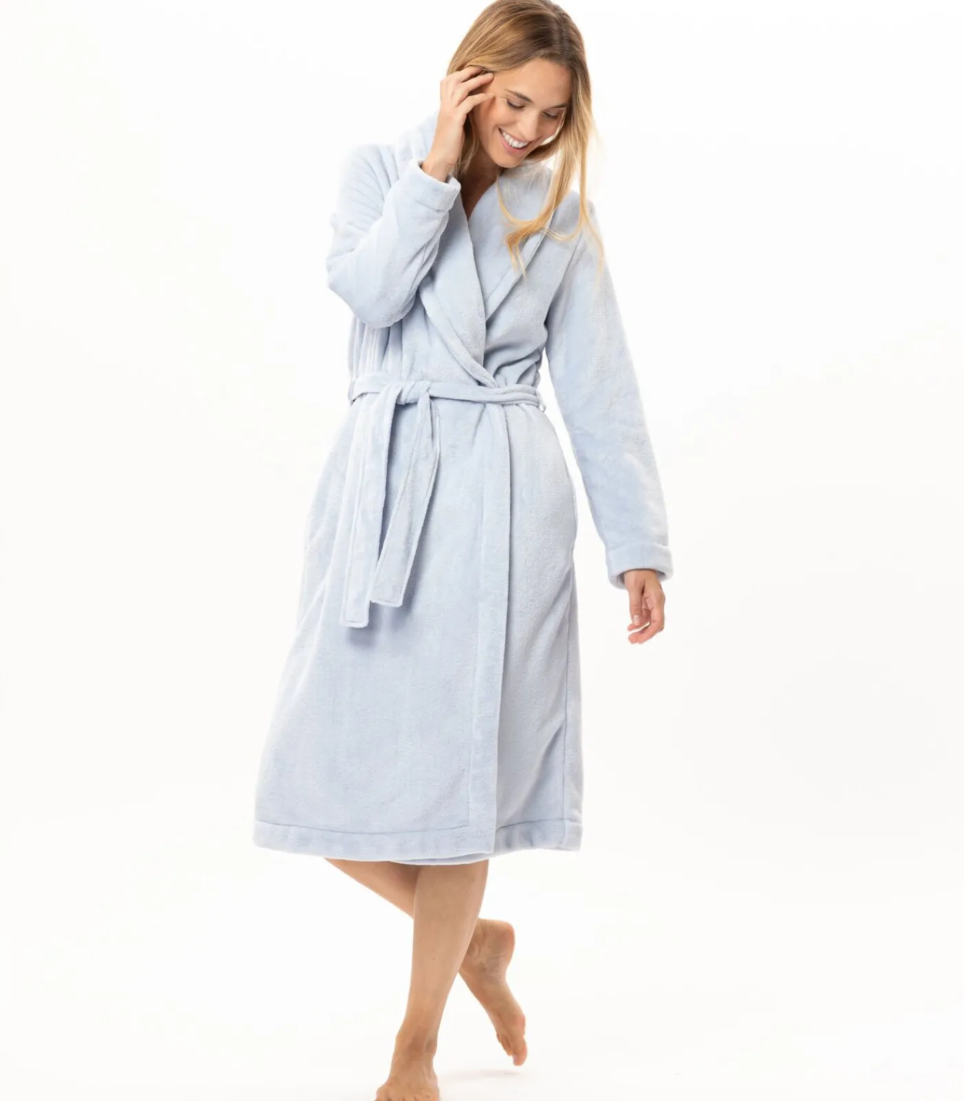 LE CHAT Kruislingse badjas van flanellen pluche ESSENTIEL H61B blue Clearance