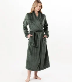 LE CHAT Lange badjas met overslag van flanellen badstof ESSENTIEL 169 green Online