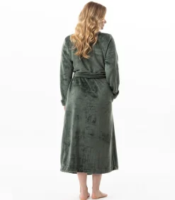 LE CHAT Lange badjas met overslag van flanellen badstof ESSENTIEL 169 green Online