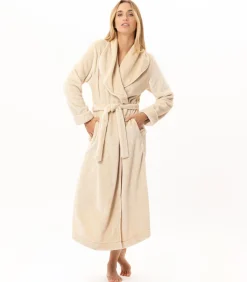 LE CHAT Lange badjas met overslag van flanellen badstof ESSENTIEL 169 beige New
