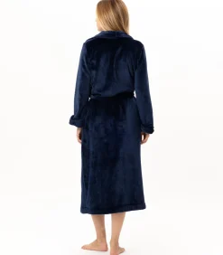 LE CHAT Lange badjas met overslag van flanellen badstof ESSENTIEL 169 blue New