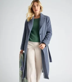Marie Méro Lange blauwe mantel met knoopsluiting en riem blueJeans Outlet