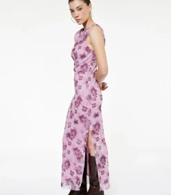 Koton Lange Bloemenjurk met Ronde Hals pink Outlet