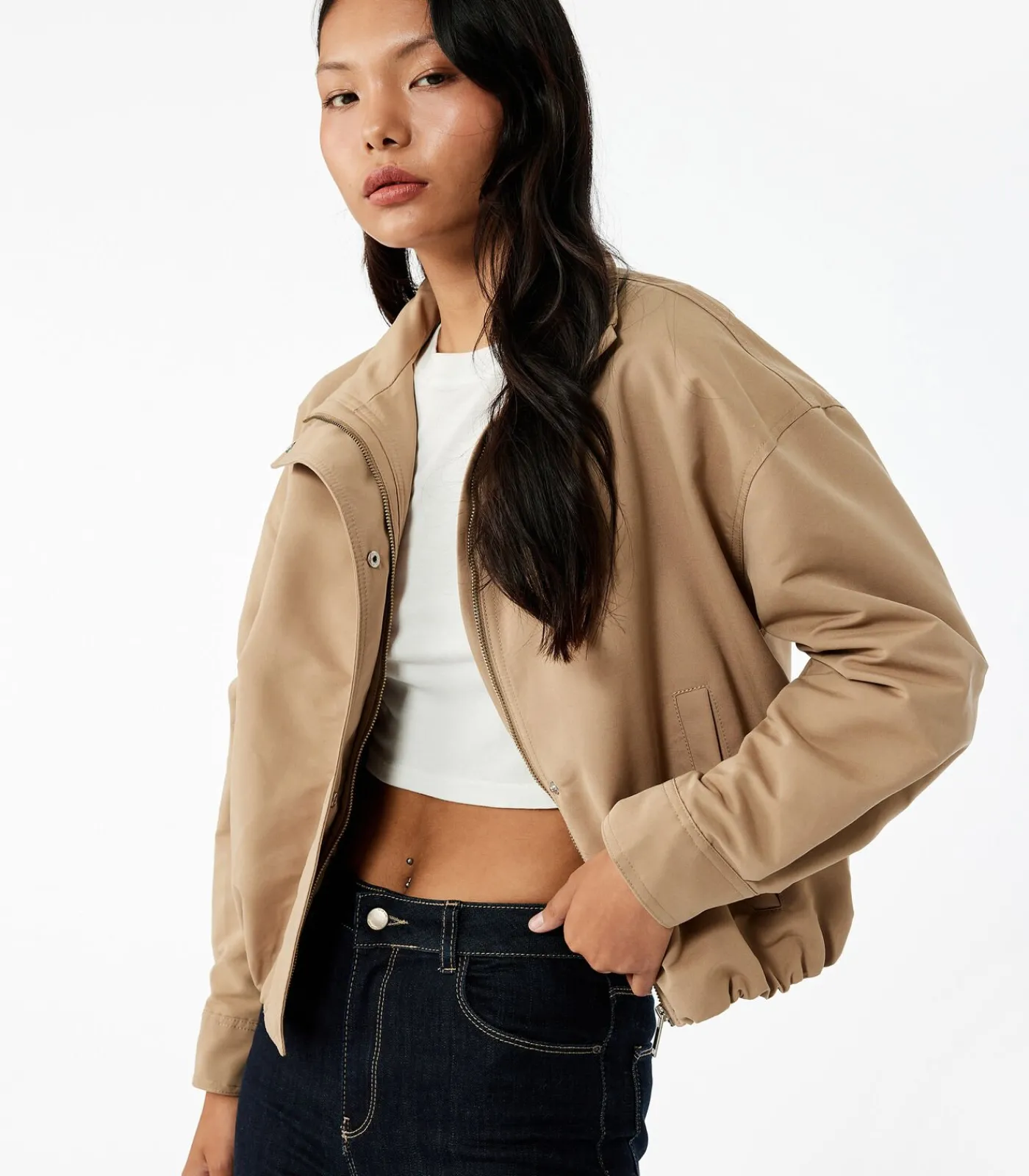 Koton Lange Bomberjas Kraagdetails beige Clearance