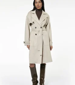 Koton Lange Dames Trenchcoat Knoopsluiting Ceintuur Kunstsuède lightGrey New