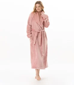 LE CHAT Lange gekruiste badjas van zachte flanellen stof ESSENTIEL 169 pink Online