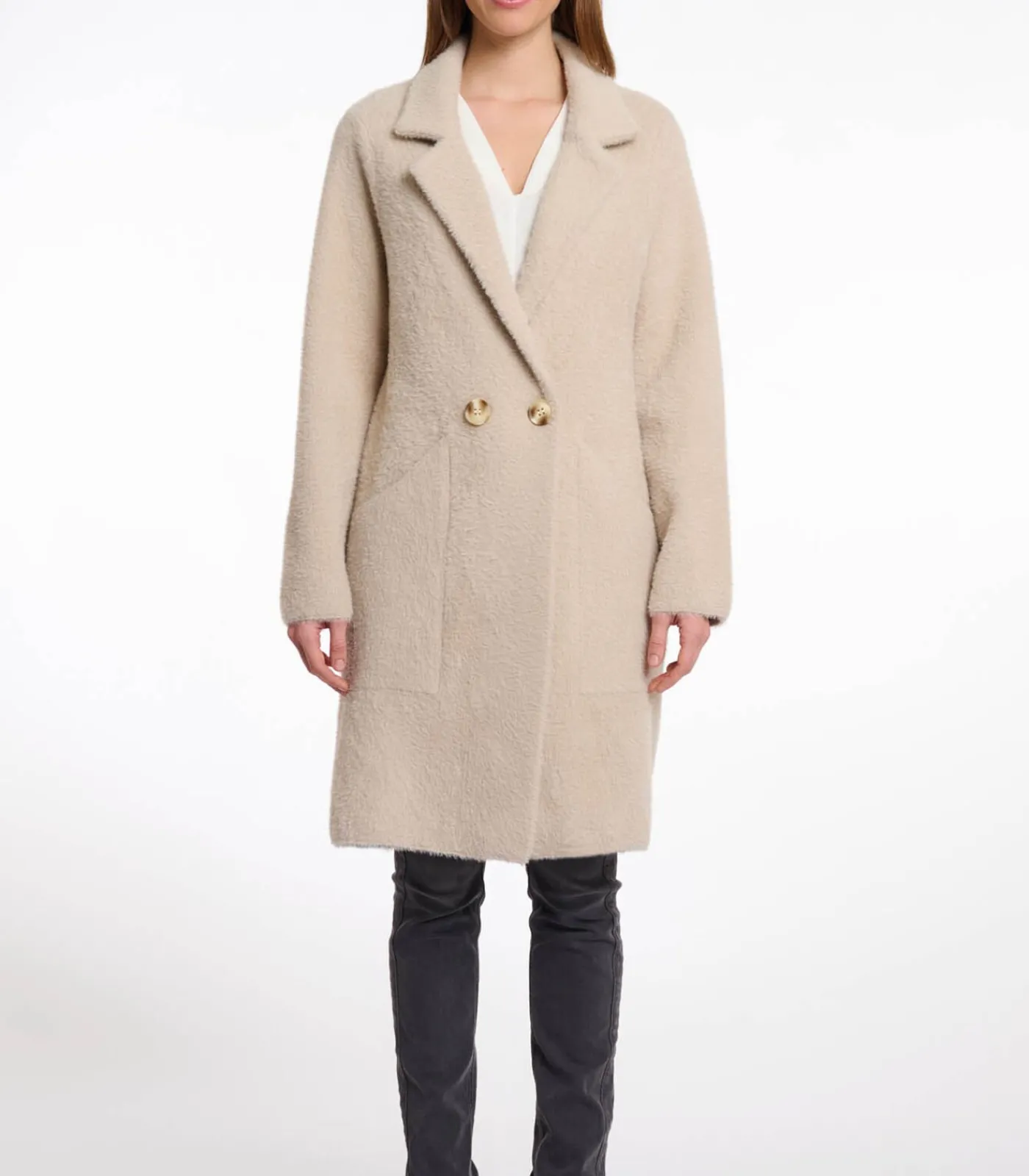 Rino&Pelle Lange jas met dubbele borst Stone XS gray Outlet