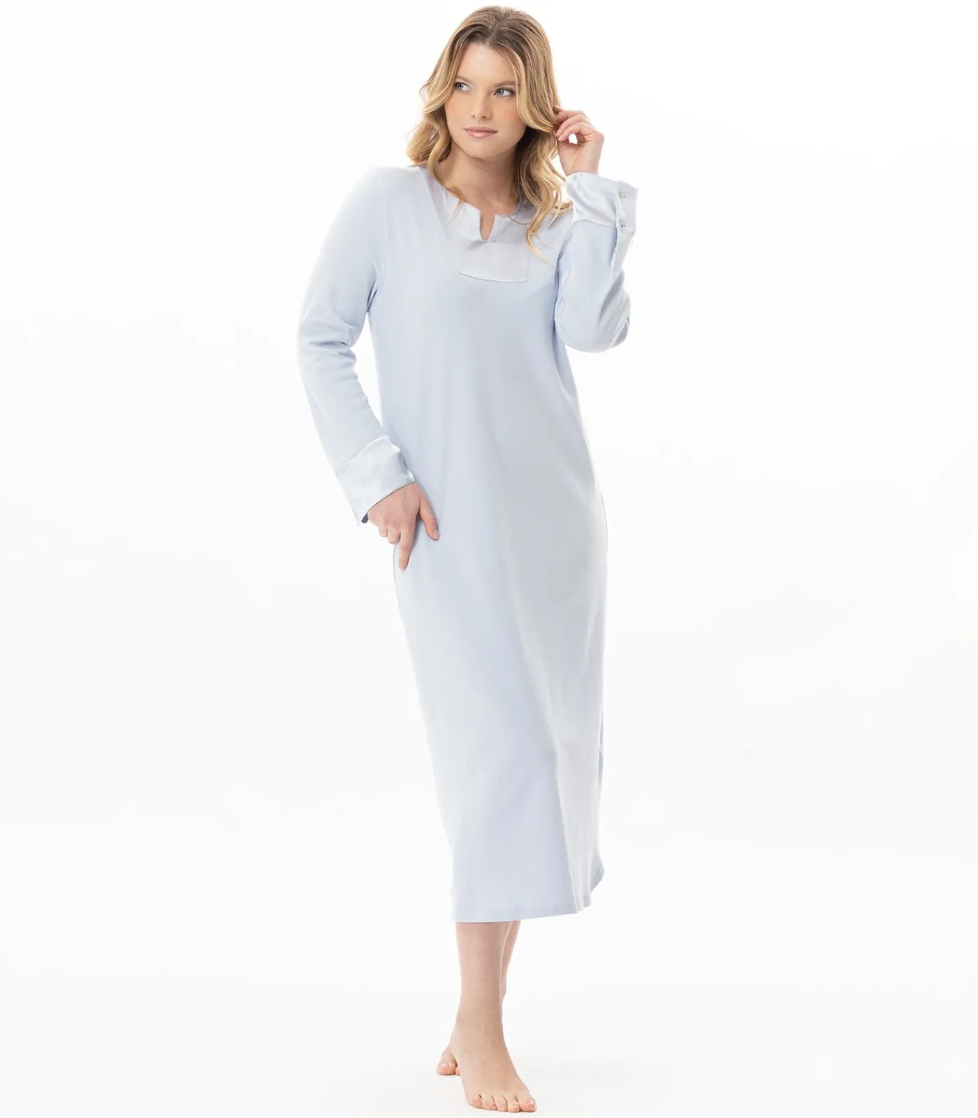 LE CHAT Lange katoenen nachthemd ANDY 111 blue Clearance