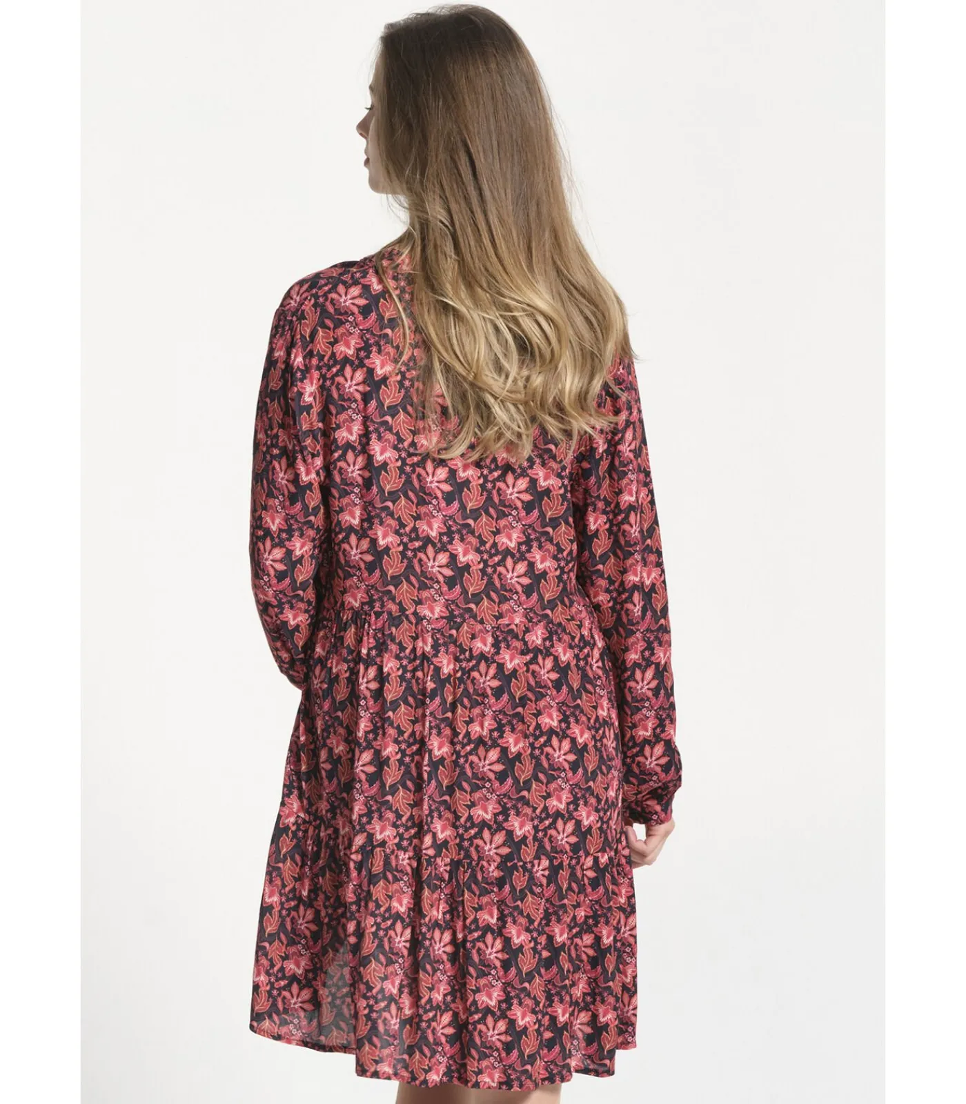 J&JOY Lange mouw uitlopende jurk red New