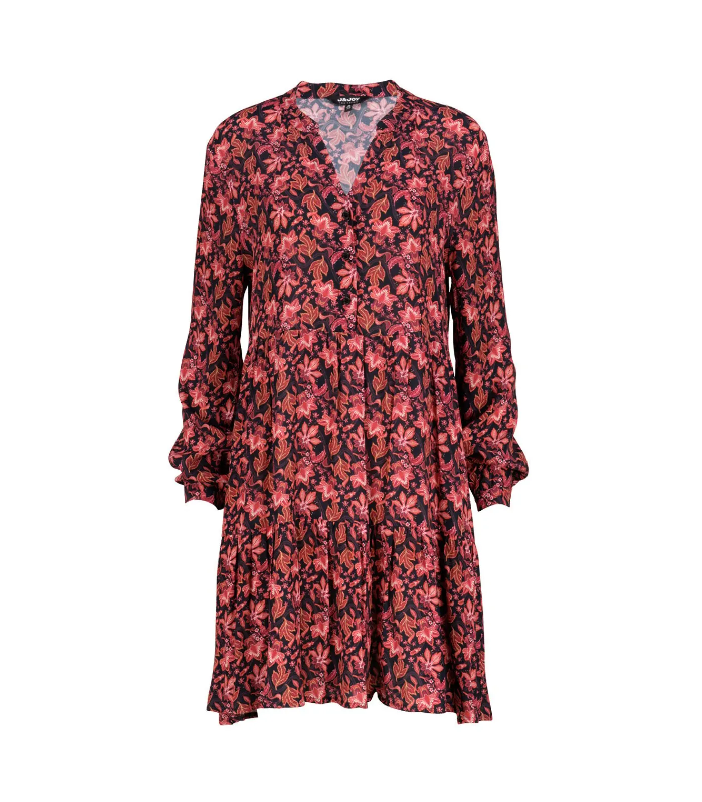 J&JOY Lange mouw uitlopende jurk red New