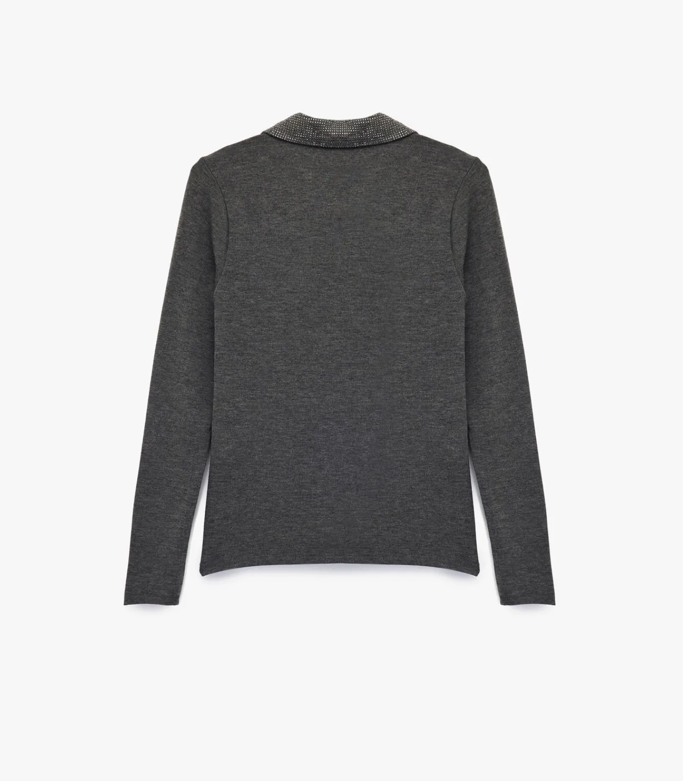 Koton Lange mouwen polo zwarte dames top met steendetails darkGrey Discount