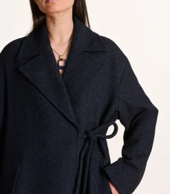 La Fée Maraboutée Lange oversized marineblauwe wollen jas navyBlue Hot