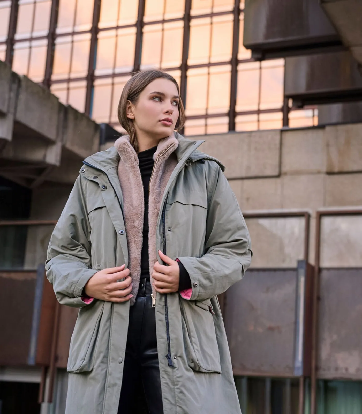 Rino&Pelle Lange parka met capuchon Groen essen 42 green Sale