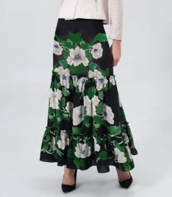 Smart & Joy Lange rok met bloemenprint en grote volants green