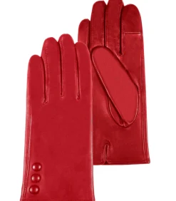 ISOTONER Leren dameshandschoenen met 3 knopen Rood red Hot