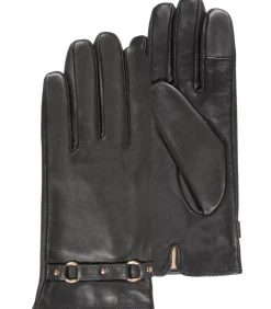 ISOTONER Leren tactiele dameshandschoenen bruine ringen black Hot