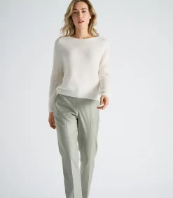 Marie Méro Licht groene broek met rechte pijpen en elastiek in de taille oliveGreen New