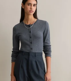 Marc O’Polo DENIM Longsleeve met knoopsluiting slim antraciteGrey Best