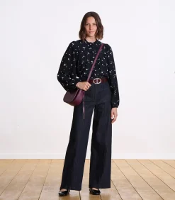 La Fée Maraboutée Losjes vallend zwart overhemd met bloemenprint black Best