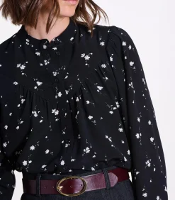 La Fée Maraboutée Losjes vallend zwart overhemd met bloemenprint black Best